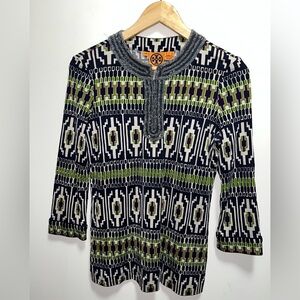 Tory Burch Silk Beaded Geometric Tunic Blouse Women’s Size Small